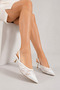 Women's Open-Back White Leather Lace Elegant Heeled Shoes - 4