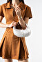 Metal Handle Crescent Design Line Detailed Adjustable Hand and Shoulder Bag (Length 12 cm Width 22 cm) - 2