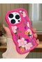 iPhone 16 Pro Compatible Case with Camera Protection Red Silicone Couple Phone Case with Floral Pattern