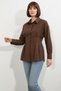 Women's Waist-Slit Pleated Detail Brown Shirt - 3