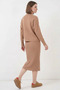 Women's Turtleneck Vertical Ribbed Skirt Knitwear Camel Dress - 7