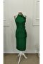 Women's One-Shoulder Open-Front Bow Lace Detailed Slit Midi Imported Crepe Dress - 4