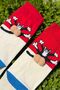 Unisex Red Cream Color Block Cat Patterned Pompom Socks - 5