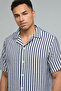 Striped Shirt with Revere Collar and Short Sleeves - 5