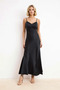 Women's V-Neck Thin Strap Satin Midi Dress Flounced Skirt Detailed Shift Cut Elegant Casual Comfortable Stylish - 4