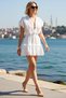 Women's Woven Brodelee V-Neck Bat Sleeve Mini Dress %100 Cotton Beachwear Casual Daily Modern Stylish - 2