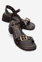 Rabel Brown Genuine Leather Buckle Women's Thick Heeled Sandals