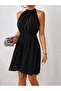 Women's Off-The-Shoulder Turtleneck Waist Belted Short Chiffon Dress - 2