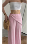 Women's Pink Waist-Tie Shawl with Accessories, Sequin Detail, High Waist, Elastic Waistband, Wide Leg, Tencel Modal Pants - 2