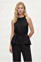 Women's Giselle Halter Neck Tie Blouse Elastic Waist Pants Woven Black Bottom Top Set - 2