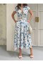 Women's Floral Pattern Belted Midi Dress - 3