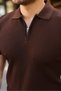 Men's Half Zipper Polo Collar Ribbed Fabric T-Shirt - 2