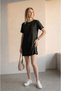 Women's Black Stoned Short Sleeve Dress - 2
