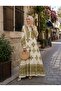 Women's Patterned Buttoned Balloon Sleeve Layered Casual Hijab Maxi Dress