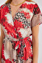 Women's Short Sleeve Belted Patterned Chiffon Red Dress - 5