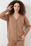 Women's V-Neck Buttoned Knitwear Camel Set - 2