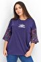 Women Crew Neck Short Sleeves Brand Logo Tee, Navy