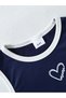 Girl's Navy Blue Dress with White Piping and Heart Print Bow Detail Summer Dress (Ages 3-12) - 3