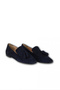 Navy Blue Suede Women's Flat Shoes - 5