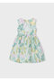 Flower Printed Dress for Ages 4-10 - Green - 3