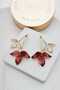 Burgundy White Pearlescent Double Leaf Gold Women's Earrings (6cm) - 3