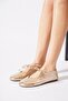Yonar V-Mouthed Genuine Leather Women's Ballerinas with Gold Wrinkles - 2