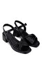 Women's Genuine Leather Black Heeled Sandals - 2