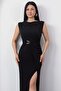 Crew Neck Side Gathered Dress with Buckle K-251605 - 2
