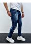Men's Blue Slim Fit Distressed and Paint Detailed Denim Trousers – Modern Street Style, Comfortable Fit - 5