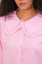 Women's Wide Collar Ruffle Detailed Striped Tunic Shirt 1493 - Pink - 5