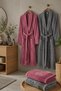 4 Piece Family Bathrobe Set Cotton Women's Men's Bathrobe with Head Towel Daily - 4