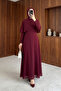 Long Cape Detailed Chiffon Evening Dress - Burgundy