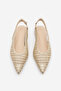 Women's Pointed Toe Hand Knitted Open Back Strap Daily Ballet Flats Kunves Gold - 6