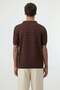 Brown Zigzag Patterned Polo Collar Knitwear Men's T-Shirt - 6