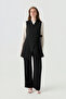 Striped Buckle Vest and Blouse Black Set 1761