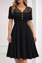 Women's Short Sleeve Lace V-Neck Buttoned Short Janjan Crepe Dress