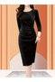 Women's Long Sleeve Boot-Neck Side Stone-Detail Midi Velvet Dress - 5