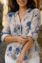 Women's Multi-Colored Patterned Italian Style Half-Button Judge Collar Blouse - 4