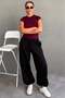 Black Stoppered Barrel Fit Women's Sweatpants Mg2840 - 2