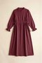 Burgundy Women's 100% Cotton Muslin Fabric Waist-Tied Drawstring Buttoned High Collar Long Hijab Dress Anti-Sweat Summer Dress - 6