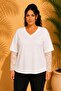 Women's Plus Size V-Neck Sleeve Lace Piece Long Sleeve Side Slit Stretchy Blouse - 4