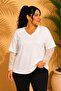 Women's Plus Size V-Neck Sleeve Lace Piece Long Sleeve Side Slit Stretchy Blouse - 3