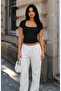 Women's Square Neck Viscose Fabric Combed Cotton Short Sleeve Slim Fit Crop Blouse - 4