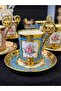6-Piece Colorful Embossed Golded Patterned Footed Coffee Cup Set 90 ml