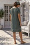 Khaki Pool Collar Short Sleeve Pocketed Lined Embroidered Washable Casual Cotton Woven Dress 105 52 - 3