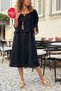 Black Boat Neck Short Sleeve Double Layered Mesh Detailed Linen Loose Woven Dress 115 60 - 2