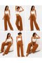 Women's Fabric Embossed Detailed Loose-Fitting Trousers with Wide Legs and Lace-Up Front, Stylish Twist Detail - 8