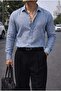 Helsinki blue linen-look regular fit comfort shirt - 6