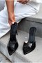 Lioris Black Crocodile Matte Leather Women's Heeled Slippers - 2