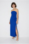 Women's Cobalt blue Floral Accessory Slit Detailed Strapless Maxi Dress 2602 60283331 - 3